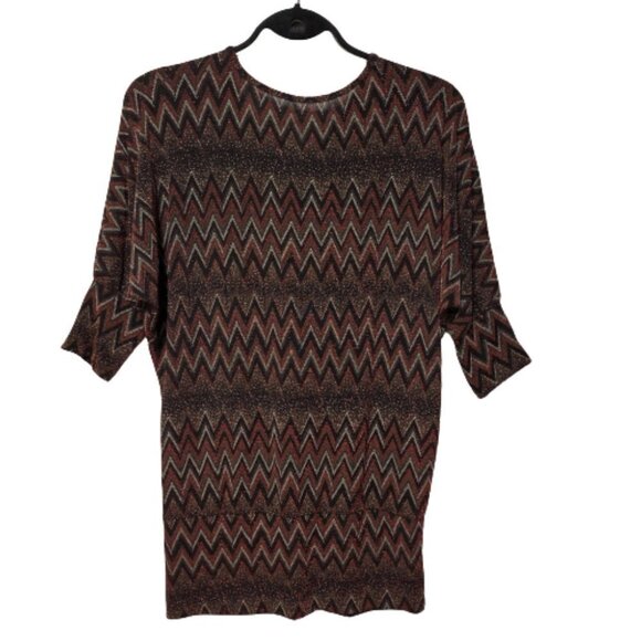 Glitter Red Maroon Zig Zag Print Tunic Top - One Size Fits Most - Picture 2 of 14